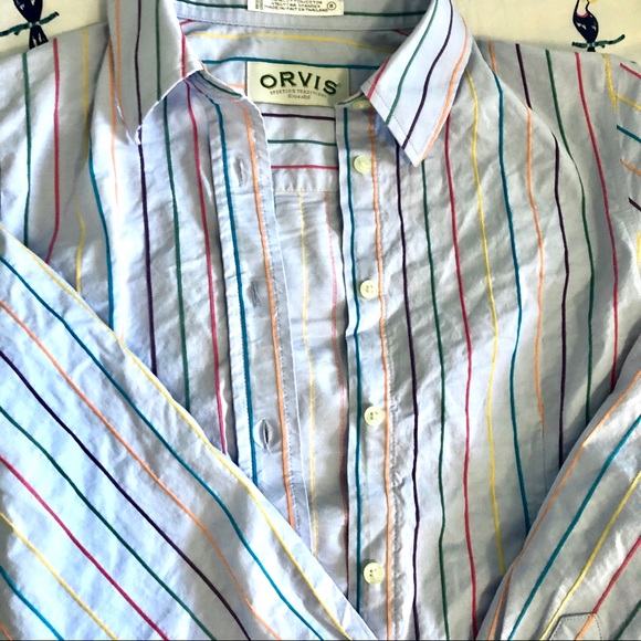 Orvis women’s blue button down 8 work stripe - Picture 8 of 10